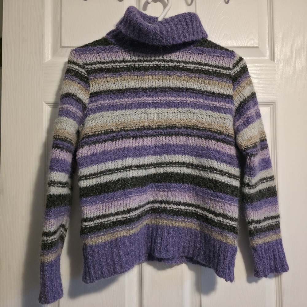 Canadian Made PARKHURST Wool Striped Purple Turtleneck Sweater